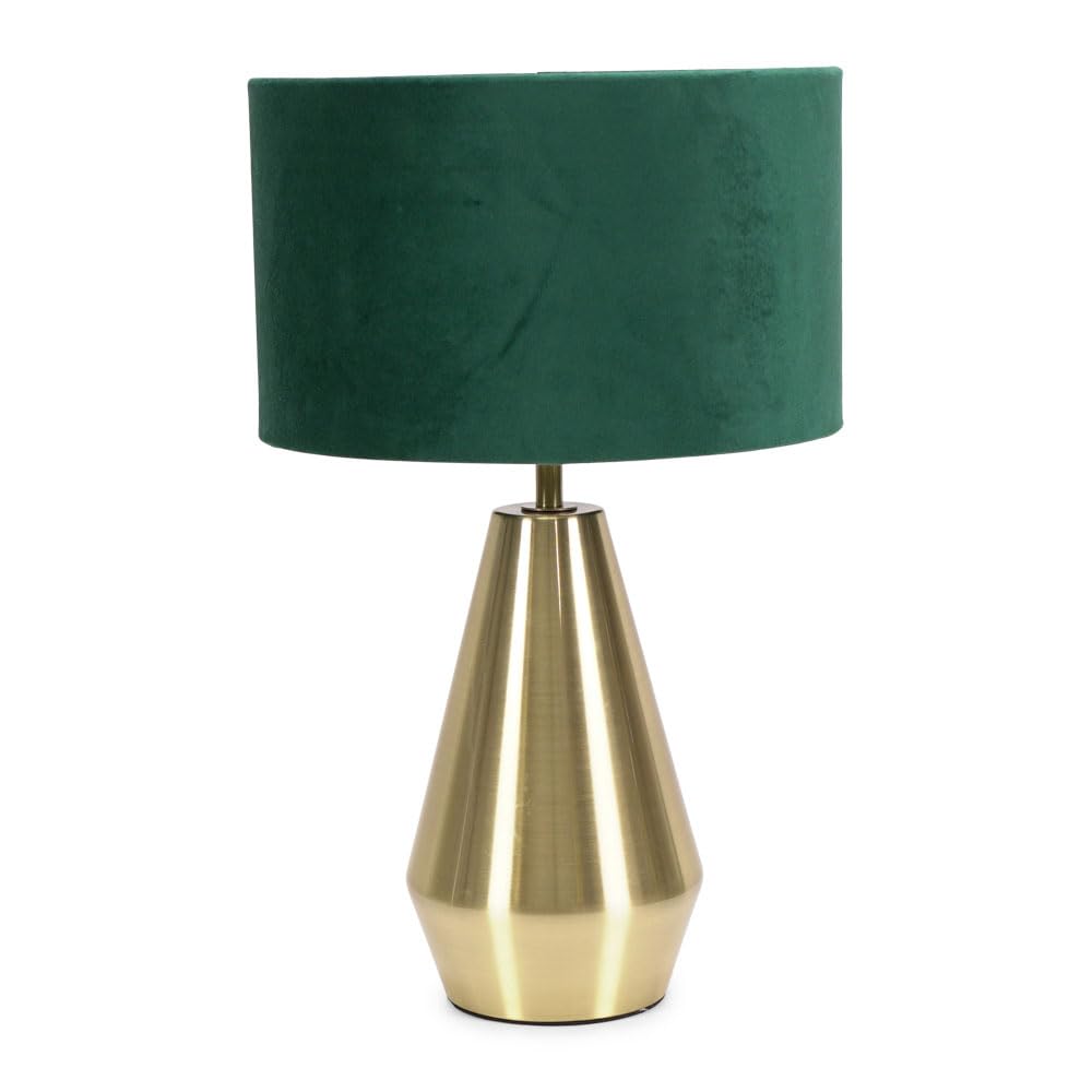 Valuelights Bottle Green Jax Antique Brass Metal Dimmable Touch Table Lamp With Velvet Drum Shade In