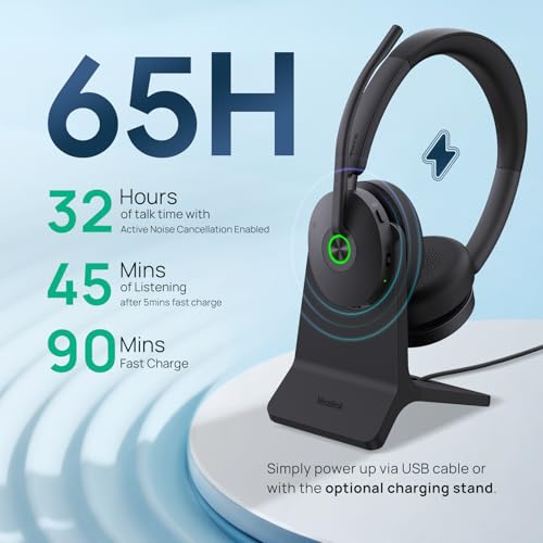 Image of Yealink BH74 ANC Wireless Headset with Mic for Work, AI Noise Cancelling Clear Call,Flip to Mute &Charge Stand,32H Talk Time, Microsoft Teams Premium Open Office Certified Work from Home with Dongle