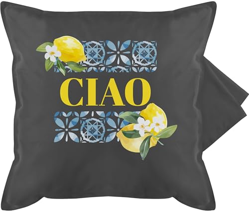 Kissenbezug - Statement - Limoncello Ciao | Urlaub Italien | Lebensgefühl | Limoncello-Fans | Urlaubsfeeling Italia - 50 x 50 cm - Grau - kissen italienisch statement-kissen statements zitrone