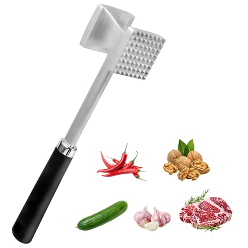 Zorplex Martillo Carne, Ablandador de Carne de Doble Cara, Mazo de Carne Aleación de Aluminio con Mango Antideslizante, Herramienta de Cocinapara ablandar filetes, Res, Bistec, Pollo, Pescado, Cerdo