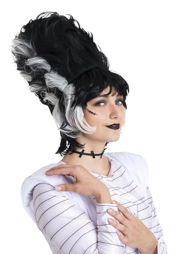 Womens Transylvania Wig - Black Wig with White Streaks - Fully Lined with Elastic Bands for Fit ST