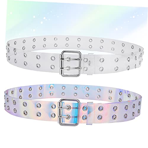 2pcs Stylish Air Hole Leather Belt Retro Casual Jeans Belt for Men Women Transparent Colorful Minimalist Design for Jeans Pants3