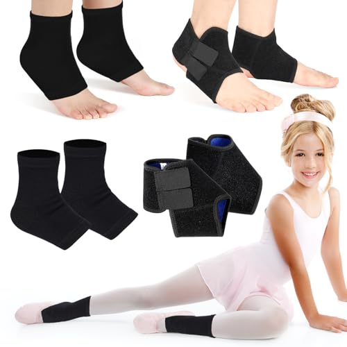 Image of Tarpop 2 Pairs Kids Ankle Brace Set Foot Support Stabilizer Wraps Protector Guard Knitted Ankle Sleeve Sock Support Compression Socks for Injury Prevention(Black,Large)