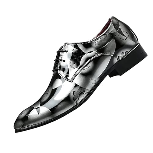 Men's Patent Leather Pointed Toe Floral Oxford Shoes Fashion Lace-Up Casual Business Formal Shoes Wedding Banquet Dress Shoes4