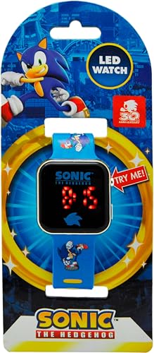 Kids Licensing Sonic Digitaluhr für Kinder, LED-Uhr, langlebiger Akku, volle Funktionen, verstellbares Band, Sonic-Uhr, originelles Design, quadratisch, Kinderuhr