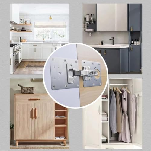 Image of Cabinet Hinge Repair Plate Kit with Mounting Screws, Stainless Steel Furniture Hinge Reinforcement Board for Kitchen Cabinet, Cupboard, Wardrobe, Closet and Wooden Door Repair