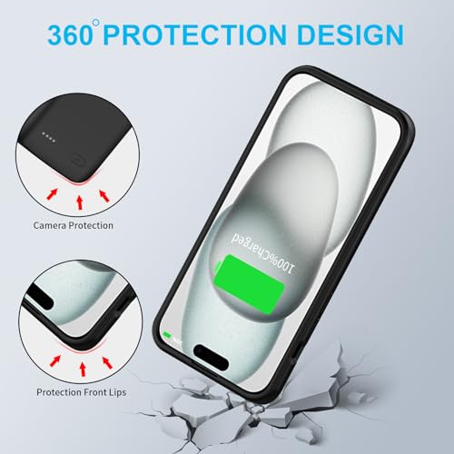 MIGAFEI Akku-Schutzhülle für iPhone 15, verbesserte 7000 mAh, ultradünn, tragbar, schützende Power-Smart-Ladehülle, kompatibel mit iPhone 15 (6,1 Zoll), wiederaufladbares, erweitertes Akku-Ladegerät