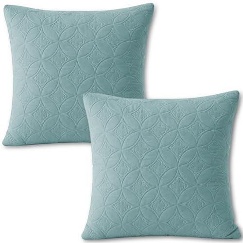 Image of HOKIPO 100% Leakproof Quilted Cushion Cover for Sofa 22x22 Inches, Set of 2, Cool Blue (AR-6281-SBL*2)