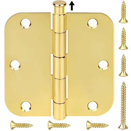 TICONN 48-Pack 3.5 Inch Door Hinges with 5/8" Radius Corner, 3-1/2 x 3-1/2 Inch Iron Bifold Residential Doors Hardware (5/8" Radius Corner, Polished Brass, 48 Pack) 48 Pack 5/8" Radius Polis