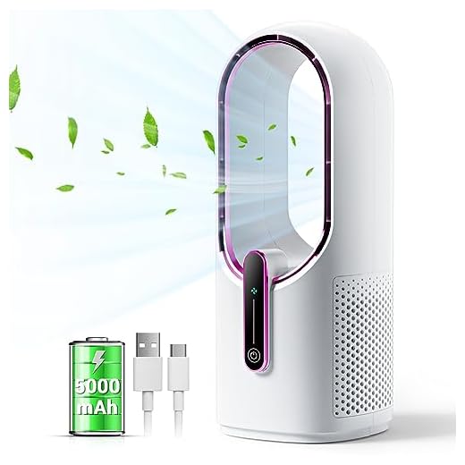 KONSIDEN Bladeless Desk Fan, 11.8 Inch Portable Battery Operated Fan, Rechargeable USB Fan, 3 Speeds Airflow, Touch Control, Easy to Clean, Desk Fan Small Quiet, Ideal for Home, Office, Travel