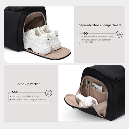 Garment Bags for Travel 2 in 1 Convertible Suit Travel Duffel Bag for Women, Stylish Carry On Duffle Bag with Shoulder Strap and Shoes Compartment (Black)4