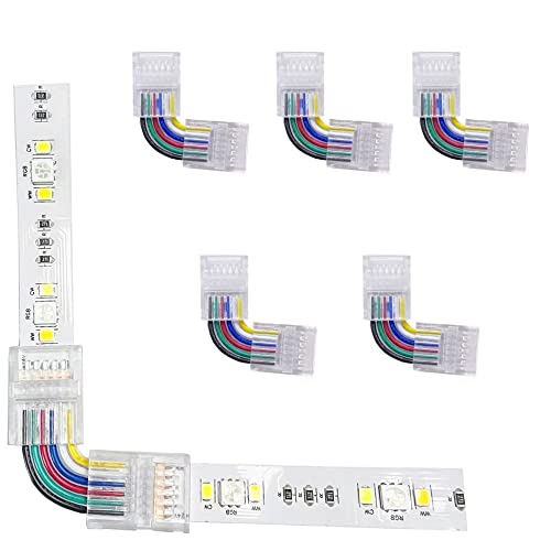 ENQIMAOYI Lot de 5 paires de 6 broches Connecteur sans soudure en forme de L Bande lumineuse LED RGBWW Connexion sans soudure à angle droit 12 mm pour bande LED SMD 5050 RGBCCT