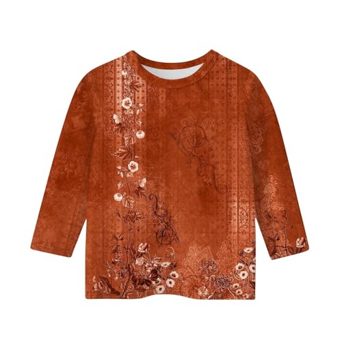 Teen Girls Floral 3/4 Length Sleeve Top Summer Crewneck Casual Athletic Blouse for Kids Soft Comfy (Red #6, 4-5 Years)2