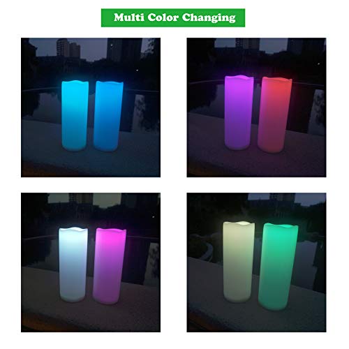 Image of Color Changing Outdoor Flameless Pillar Candles Remote Waterproof Battery Operated Electric LED Candle Set for Gift Home Party Wedding Supplies Garden Halloween Christmas Decoration, 2 Pack, 3 inch x 7 inch