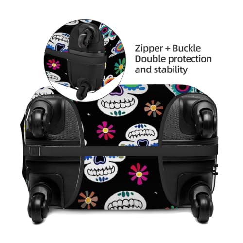 Mexican Sugar Skull Black Stretchable Luggage Covers for Suitcase TSA Approved, Dust Proof and Scratch Resistant Travel Luggage Protector for Carry On (18-21 in)3