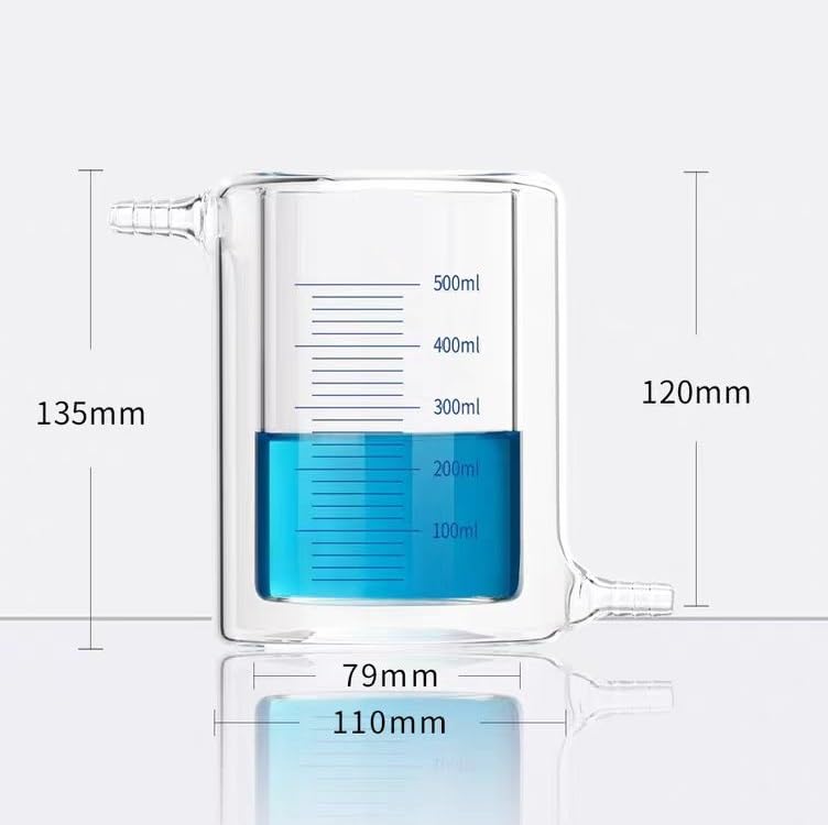 Matraz de vidrio de alto contenido en borosilicato Vaso de precipitados con camisa de doble pared de vidrio de borosilicato Graduaciones de laboratorio de 50-1000 ml(500ml)