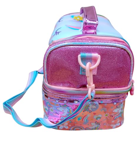 Image of Lunch Bag for Kids, Lunch Bag for Office Men, Women and Kids, Canvas Tiffin Bags for School, Picnic, Work, Carry Bag for Lunch Box and Water Bottle (Unicorn Pink Shining)