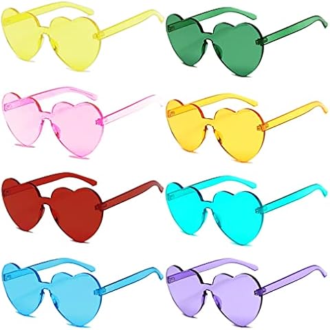 JIANGLAI Love Heart Shaped Sunglasses, Vintage 90s Color Transparent Rimless Sunglasses Women Girl for Mardi Gras Summer Party Beach (8 colors) Cover