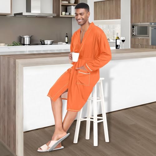 STAYTOP Pure Plain Orange Men's Nightshirt,Soft Kimono Bathrobe Men Long Sleeve Mens Sleepwear4