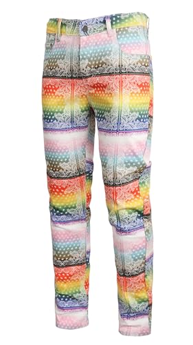 Enrica Men's Casual Fashion Stretchy Color Printed Cashew Straight Slim Fit Jeans, Color 879, 38