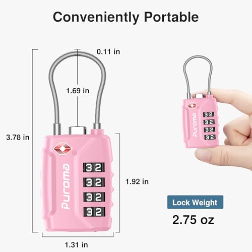 Image of Puroma TSA Approved Luggage Lock, 4 Digit Combination Travel Locks Resettable Code Lock with Zinc Alloy Body for Suitcase, Toolbox, Backpack, Bag, Gym Locker, Basic Pink, Basic Pink