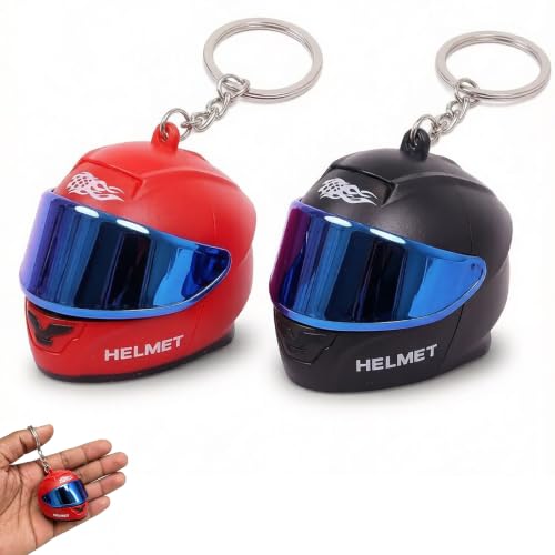 BCNJEPIN Helmet Keychain, 2 Pcs Cute Motorcycle Key Chain Gifts for Motorcycle Lovers, Mini Helmet Keychain with Flip Cover Design, Red and Black Colors, ABS Material, 45mm by 55mm by 50mm Size