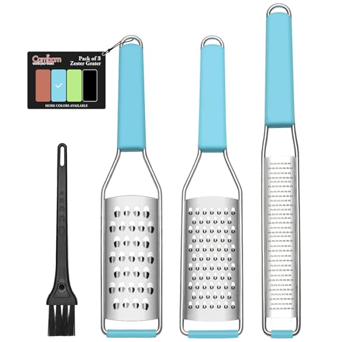 Image of Cambom Cheese Grater Citrus Zester Lemon Zester Pack of 3-304 Stainless Steel - A Sharp Tool for Parmesan Cheese, Ginger, Garlic, Nutmeg, Chocolate, Vegetables,Fruits,Dishwasher Safe Blue