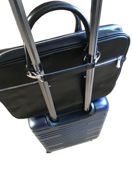 Image of Genuine Leather Travel Belt for Attaching Briefcase or Bag to Luggage Over Handle - Removable Luaggage Strap for Add a Bag to Carry On Suitcase - 9.97-inch Length (Black)