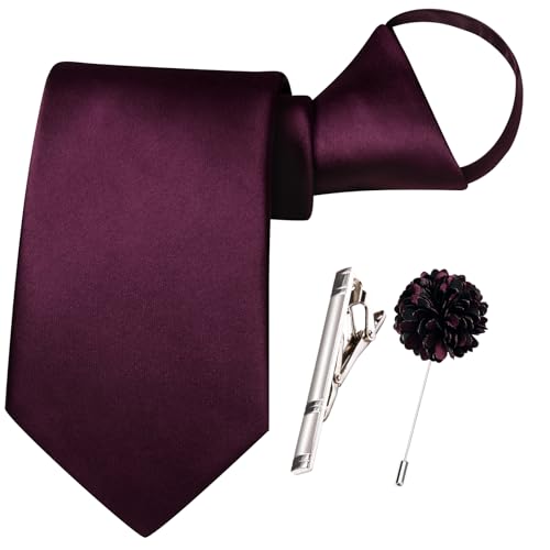 Image of Hi-Tie Pretied Boys Ties Solid Color Kids Adjustable Necktie Lapel Pin Clip Set Age 8-12 Wedding School Graduation