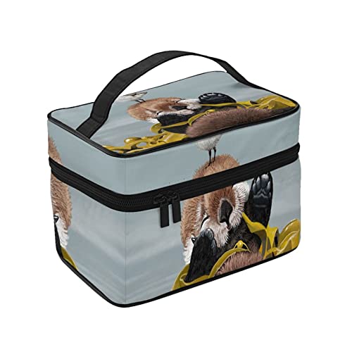化粧ポーチ メイクポーチ かわいい カワウソやチドリ コスメ収納 便携式 化粧バッグ 化粧箱 プロ用 化粧ケース 持ち運び メイクボックス 大容量 化粧品収納バッグ 洗面用具入れ 旅行 出張用 軽量 小物入れ 化粧道具 カバー付きのファスナー