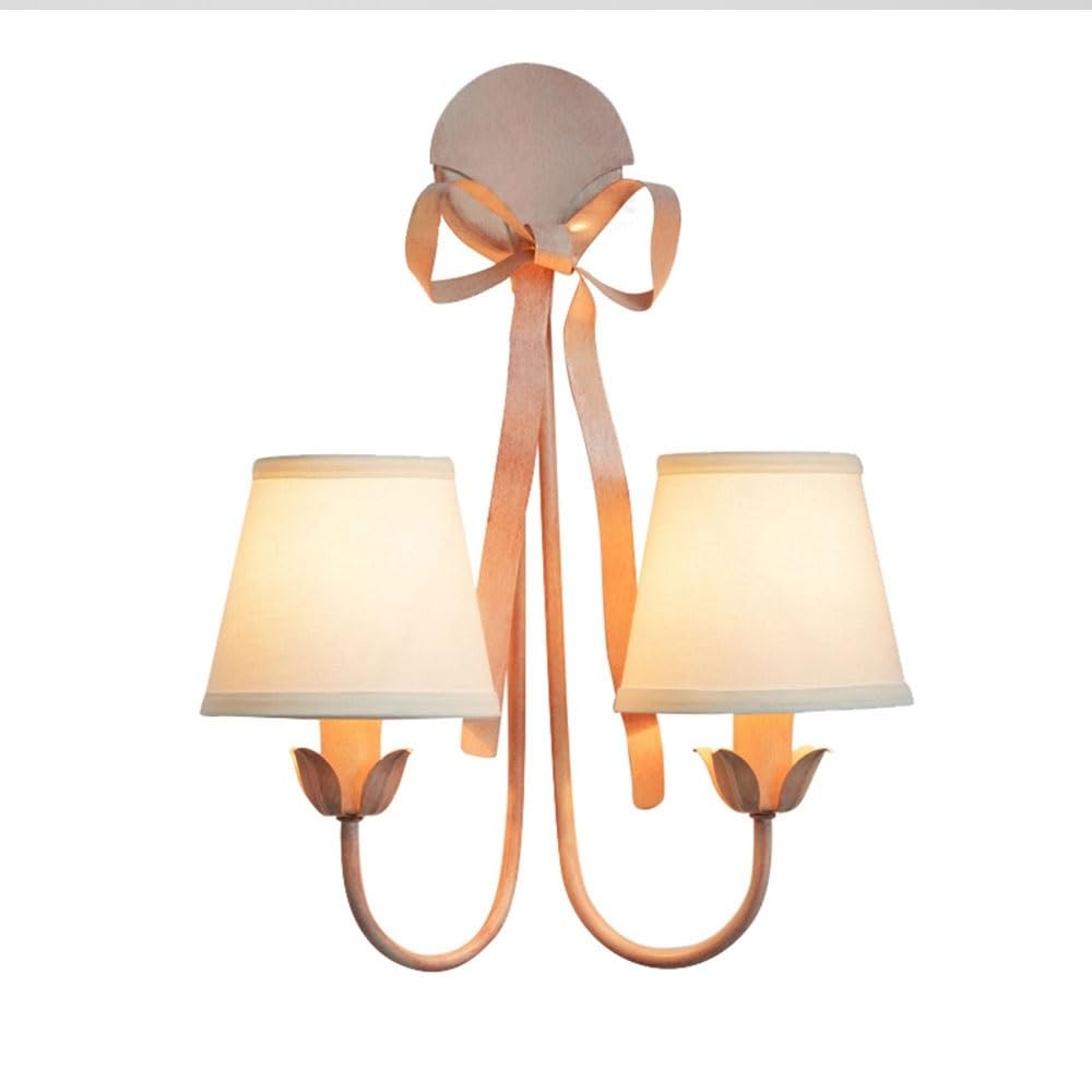 KBUUKYYXouy Elegant Pink Bowknot Wall Lamp,French Cottage Wall Sconce,Shabby Chic Vanity Lamp,Bedside Lighting Fixture,White Fabric Wall Light for Girl's Bedroom,Nursery,Princess Room(46.5cm/18.31")