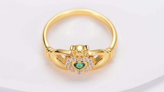 Claddagh - Anillo De Plata De Ley 925 Para Mujer, Anillo De Compromiso Irlandés Claddagh Con Piedra Preciosa Verde Esmeralda/ágata Musgo Natural, Plata De Ley, Sin Piedras Preciosas