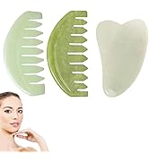 RMISODO Jade Massage Comb Board Kit, Set of 3, Handheld Guasha Scalp Comb, Crystal Jade Stone, Mu...