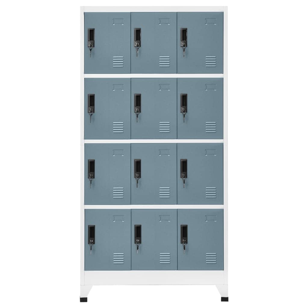 Armadietto in acciaio 90x45x180 cm Grigio Chiaro Scuro | Porte chiudibili con prese d'aria, portaetichette, ampio spazio di archiviazione per ufficio scuola