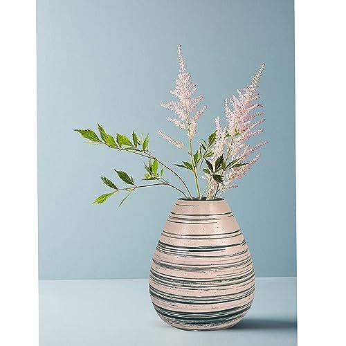 Image of Xtore Marbled Ceramic VASE with Green Striped Pattern for Home Decor (Pack of 1, Green and Cream)