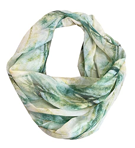 J26 Farbverlauf Regenbogen Seide Frühling Sommer Loop Gold Uni Silk Rundschal Regenbogen (Glitzer Grün) Cover