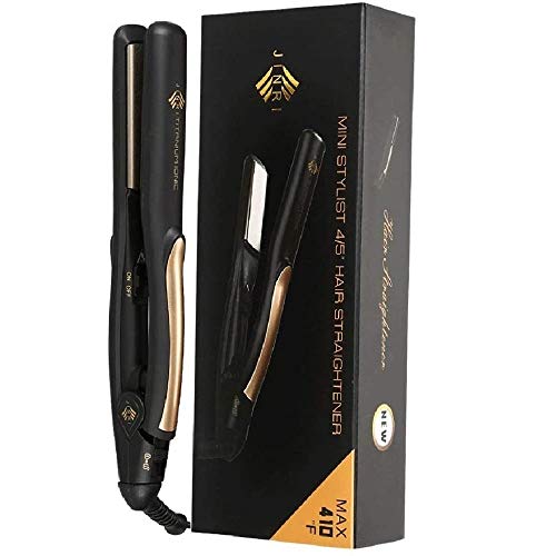 JINRI Professional Hair Straightener Flat Iron Dual Voltage 1-Inch Hair Flat Iron Ceramic Titanium Plate with 2 Salon Clips Negative Ionic Auto Shut Off, Black