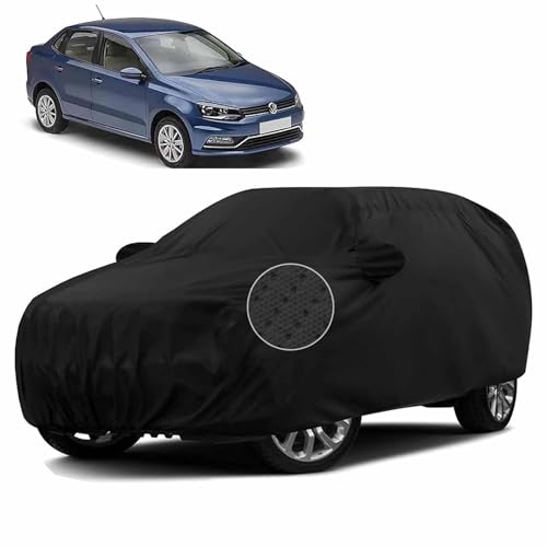 Image of Sulfar 100% Waterproof Car Body Cover Compatible with Mirror for Volkswagen Ameo (Triple Stitched, Full Bottom Elastic, Black-TB)