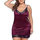 Zhiyao Encaje Mujer Lencería Ropa de Dormir Mujer Talla Grande Encaje Ropa Interior Vestido de Noche Cuello en V Babydoll Lencería Abierto Espalda Ropa de Dormir Vestido Lencería, rojo, XL