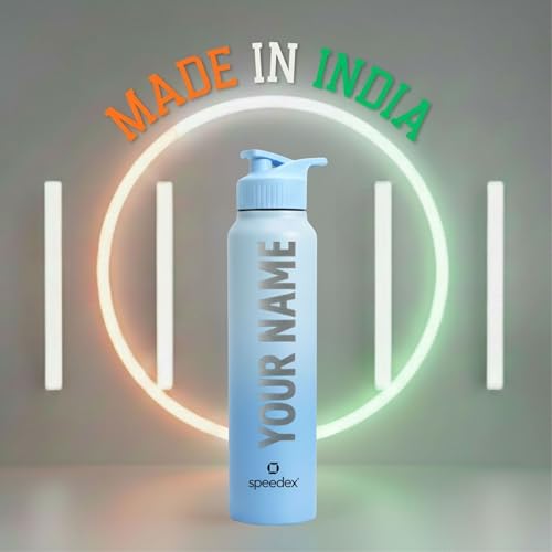 Image of Speedex Customised Stainless Steel Water Bottle 1 Ltr with Name - Personalised Engraved Sipper Cap Bottle for Kids, Men & Women, School, Gym, Office Dual Blue, Set of 1