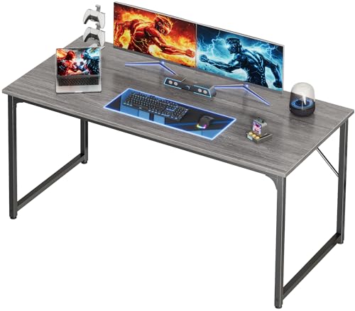 Image of PRAISUN 55 X 24 Inch Computer Desk with Deeper Desktop, Gaming Office Writing Work Desk for Home Office, Study, Bedroom, Work from Home, Metal Frame, Grey
