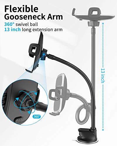 APPS2Car Windscreen Phone Holder - Flexible Goose-neck Arm, 13" - Compatible with 4-6.8" Phones - Suction Base Dashboard Holder for Van/Truck
