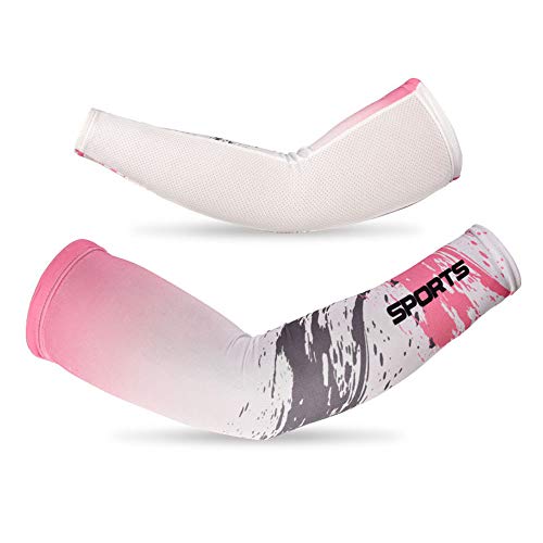 DETUCK Mangas calentadoras de brazos para ciclismo, protección UV, protección solar UPF 50+, para deportes al aire libre, transpirable, enfriamiento y compresión (un par), Color rosa., M Cover