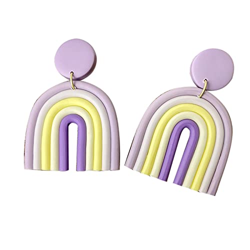 Colorful Rainbow Drop Earrings Stud Earrings Macaron Ceramic Clay U Shape Handmade Lovely Candy Colors Boho for Women Girls Bohemian Jewelry(8 Colors)