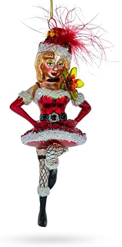 Sultry Woman in Santa Dress Dancing Glass Christmas Ornament - Image 5