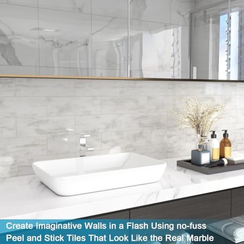 Image of BeNice Peel and Stick Backsplash for Kitchen Tile,Peel and Stick Tiles for Walls Tile Stickers Waterproof Marble Tile Backsplash 3.85 inchx11.73 inch(16Tiles) Rustic Gray
