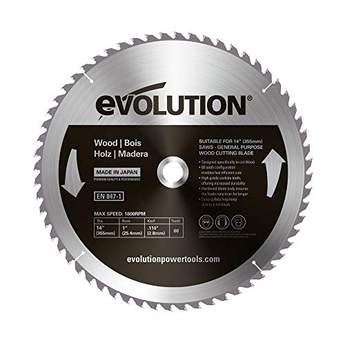 Evolution Power Tools GW355TCT-60 General Wood Carbide Tipped TCT Blade, For Chop Saws, Smooth and Fast Cuts In Wood, Clean, Splinter Free Cut, 60 Teeth, 355 mm