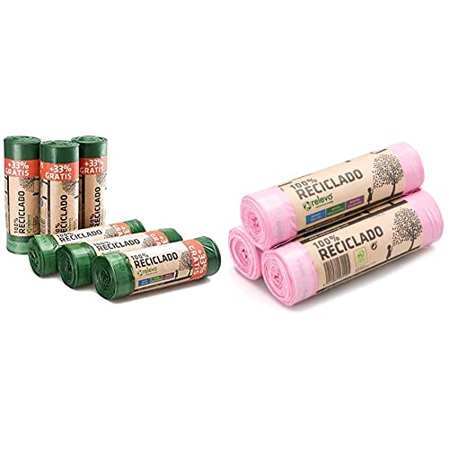 RELEVO 100% Reciclado Bolsas De Basura, Extra Resistentes 30 L, 120 Bolsas + 100% Reciclado Bolsas Basura Perfumadas, Extra Resistentes 30 L, 45 Bolsas Cover