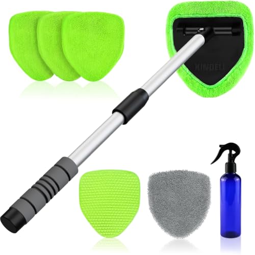 XINDELL 29-inch Windshield Cleaner Tool – Car Interior Window Cleaning Kit with Extended Long Handle & 4 Microfiber Pads, Auto Wiper Windshield Brush for Car, Trucks, SUVs, RVs & Home