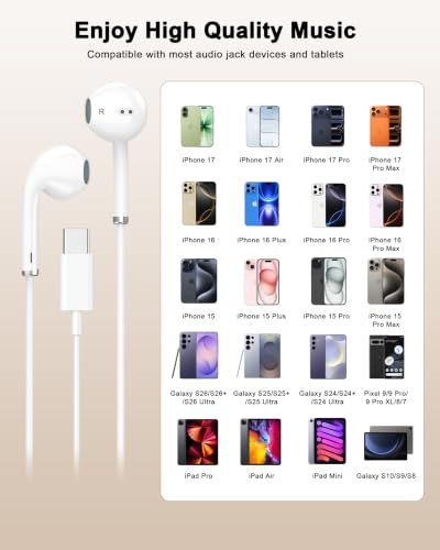 Image of [Apple MFi Certified] USB C Headphones Wired for iPhone 17 16 15,Galaxy S26 | 2 Pack Earphones /Earbudswith USB-C Plug, Wired Ear Buds with Built-in Remote to Control Music, Phone Calls, and Volume